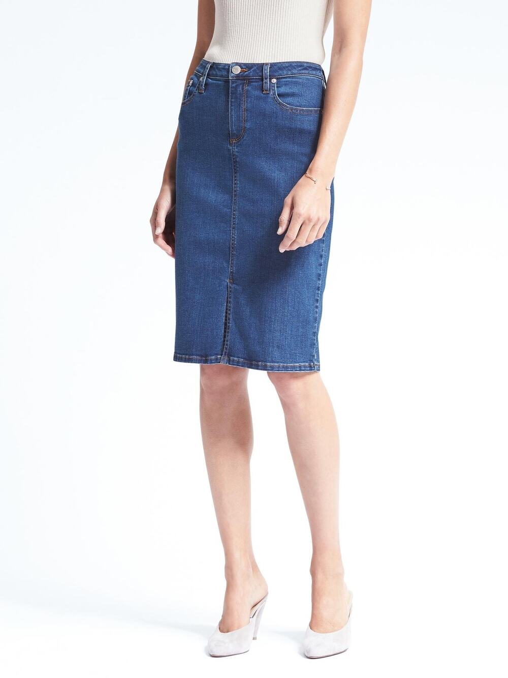 Banana Republic Seamed Denim Pencil Skirt Jean Womens 6 Tall Preppy Academia